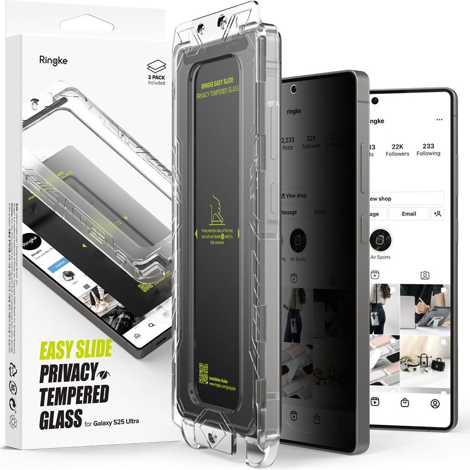 Szkło prywatyzujące na ekran z aplikatorem Ringke Easy Slide 2-Pack Privacy do Samsung Galaxy S25 Ultra, 2 sztuki